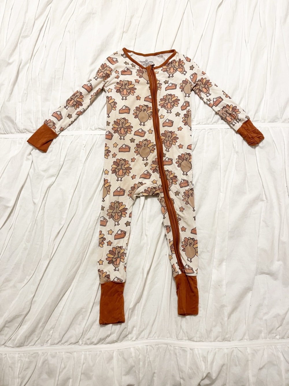 Caden Lane One-Piece Footie with Rust Turkey Print